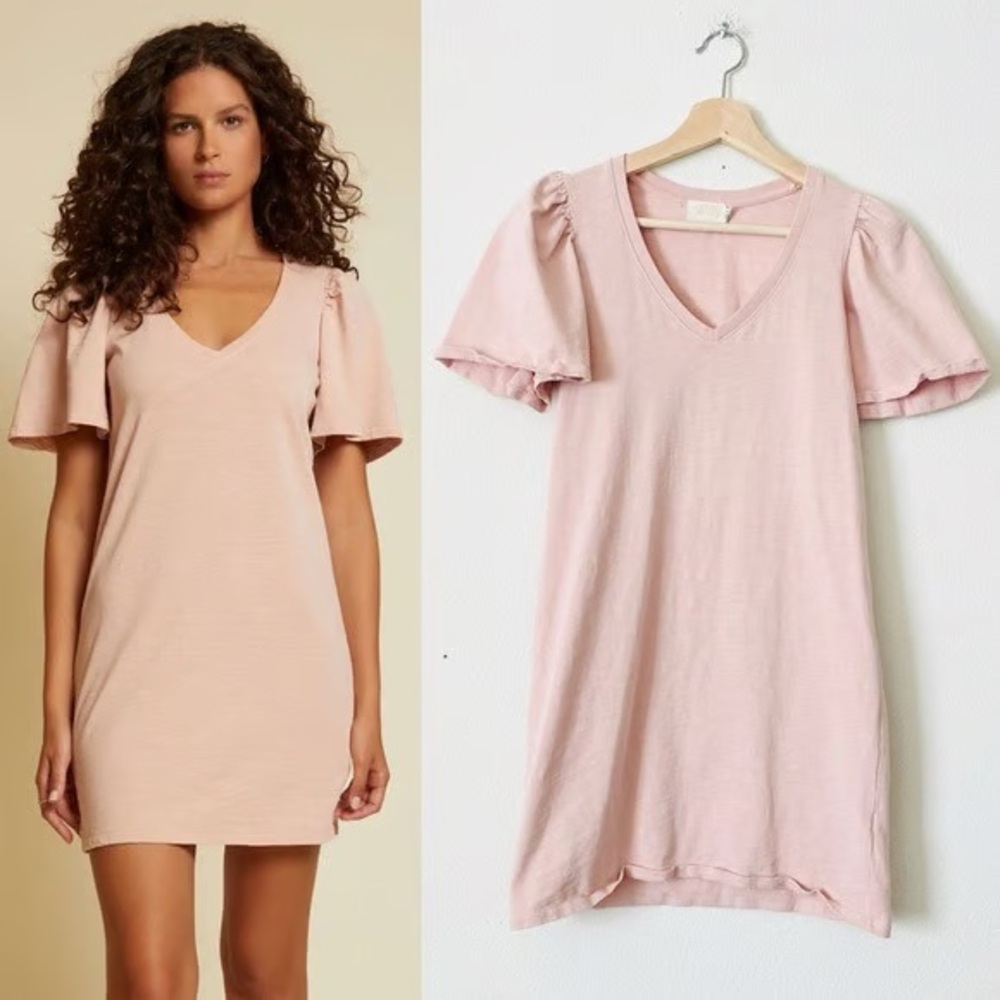 Nation LTD Mallory Pink V-Neck Mini Dress 100% Cotton